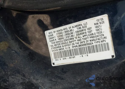 2006 Honda Odyssey Ex-L z USA, uszkodzony, nr VIN 5FNRL386X6B053324